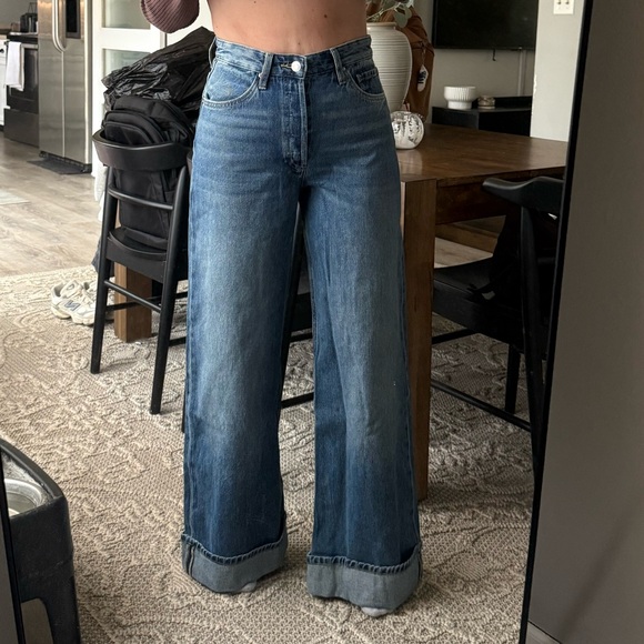 Mango Denim - WIDE-LEG JEANS WITH TURN-UP HEM